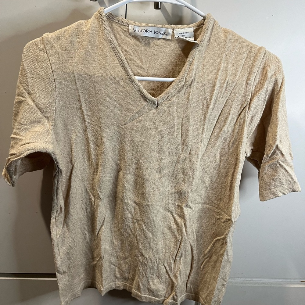 Victoria Jones Beige V-Neck Top